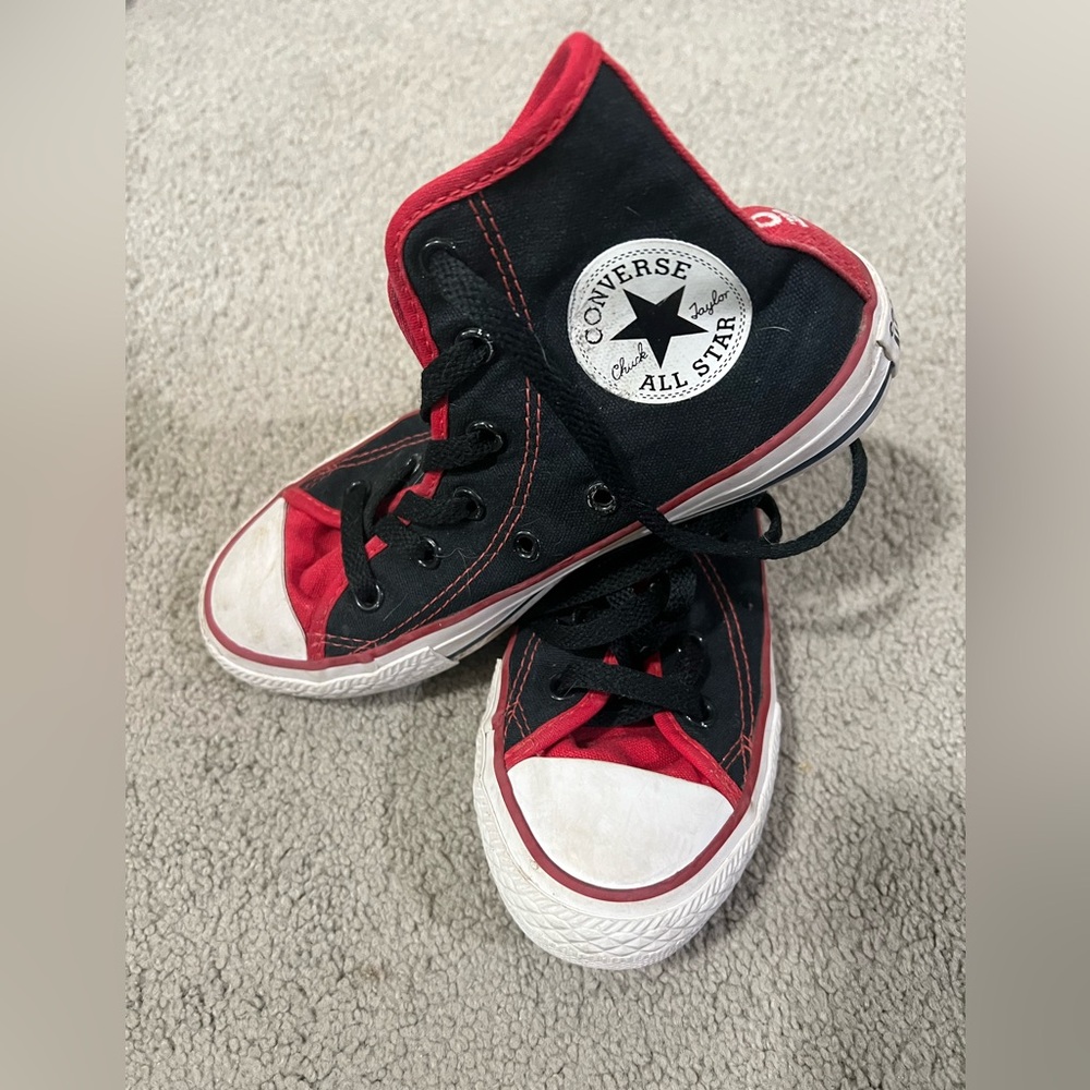 Converse Chuck Taylors red and black high top little kids 13.5